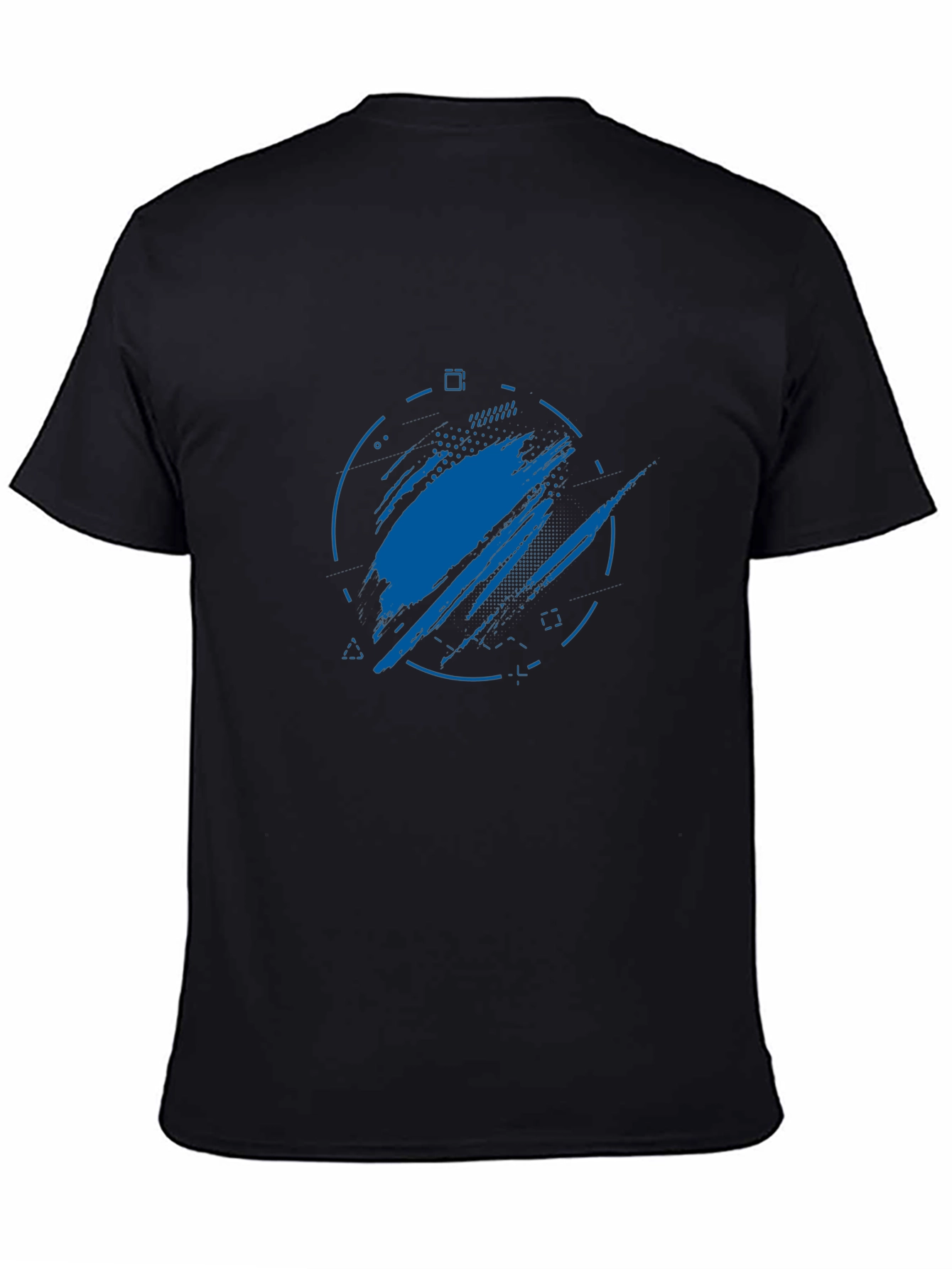 Abstract Blue Graphic Print Black T-Shirt