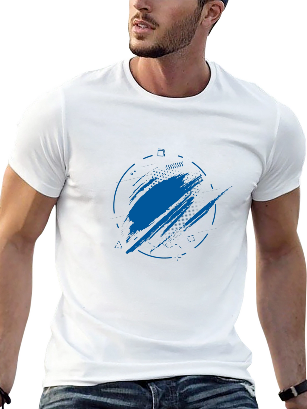 Abstract Blue Graphic Print Black T-Shirt