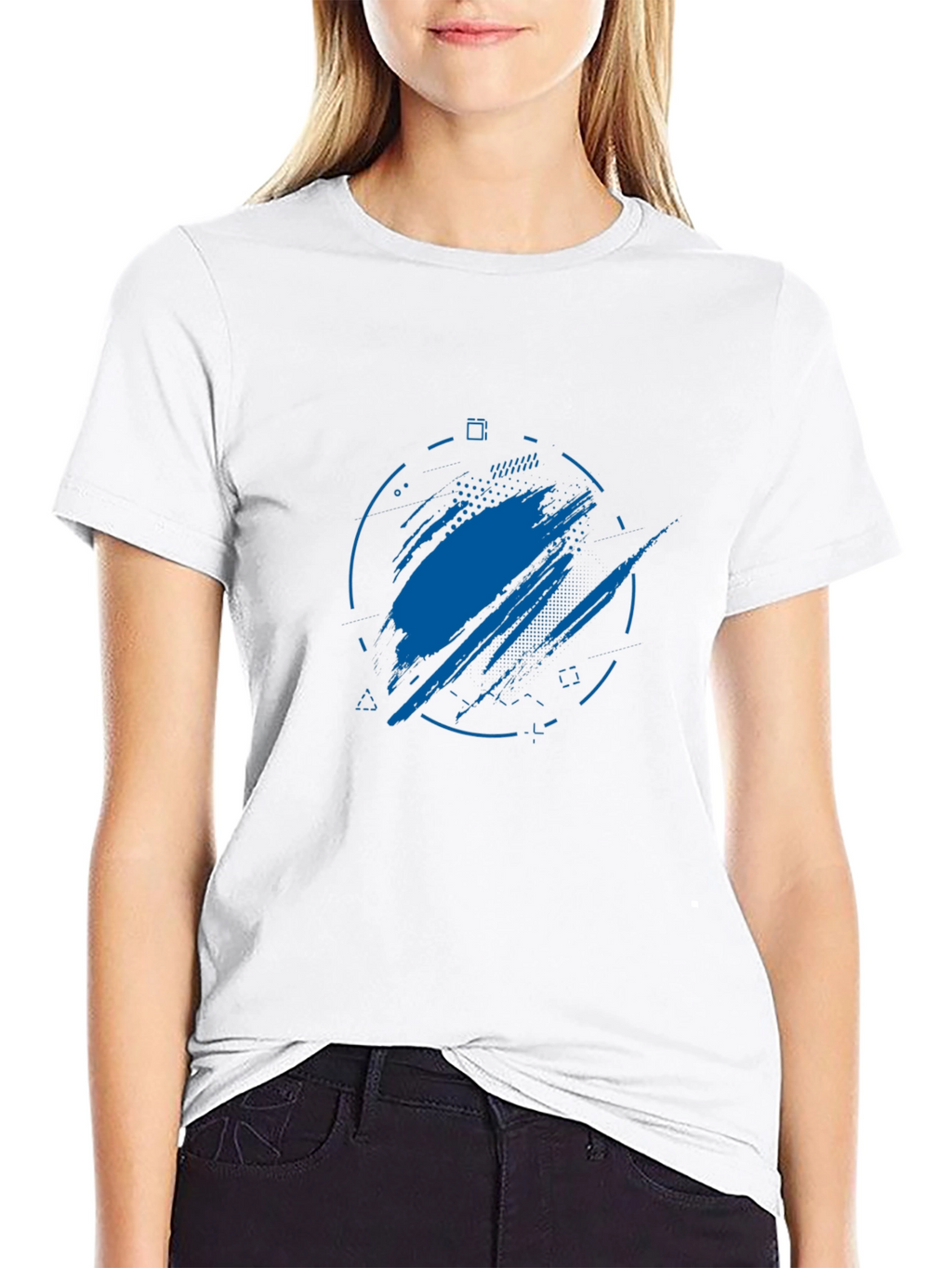 Abstract Blue Graphic Print Black T-Shirt