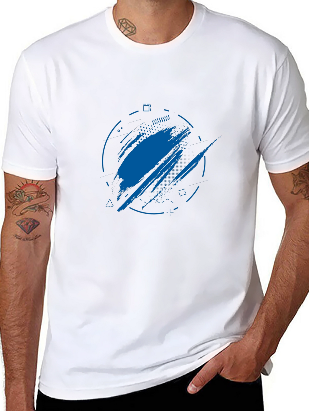 Abstract Blue Graphic Print Black T-Shirt