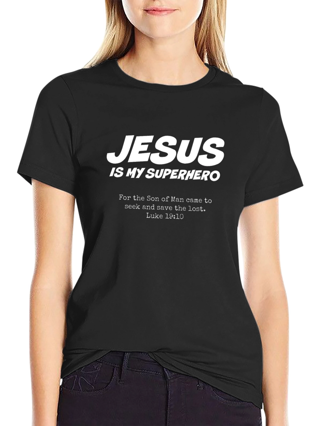 Jesus Is My Superhero Black T-Shirt