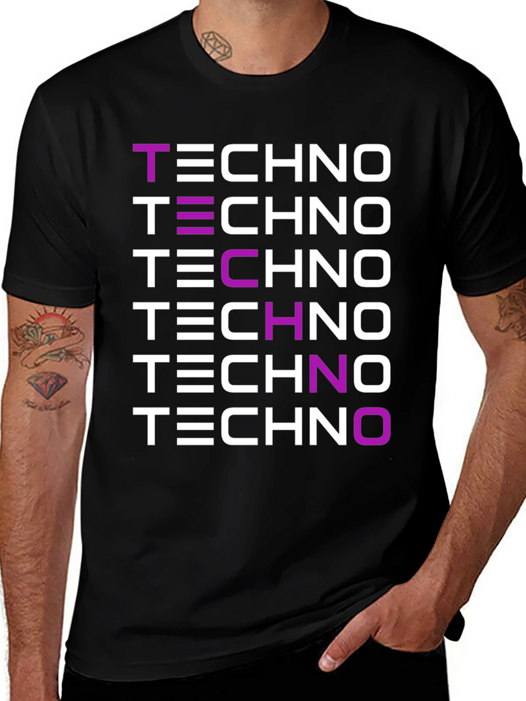 Techno Music Graphic Print Black T-Shirt