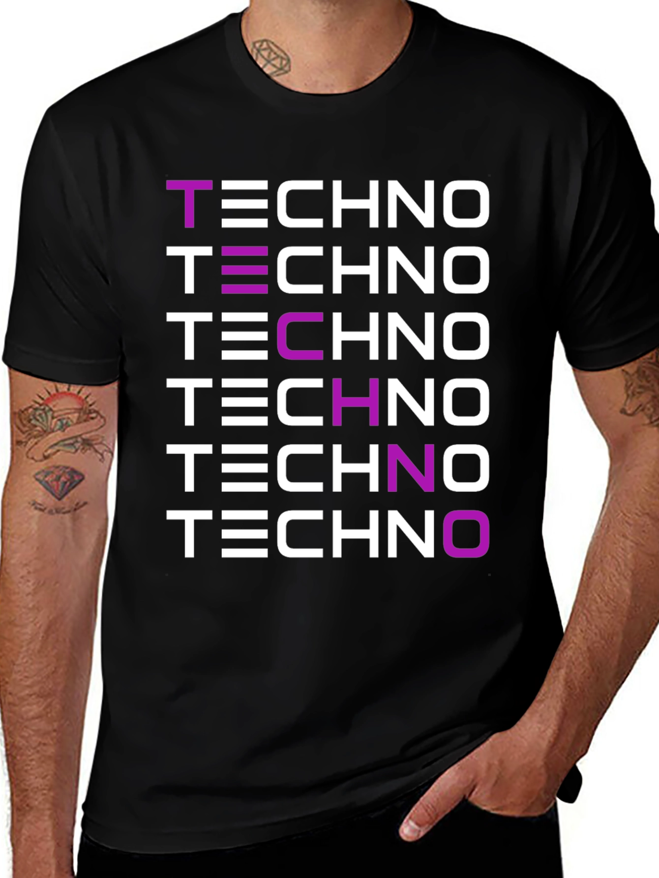 Techno Music Graphic Print Black T-Shirt