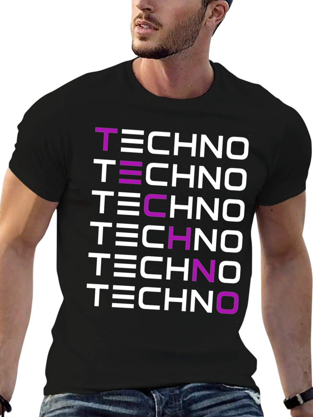 Techno Music Graphic Print Black T-Shirt