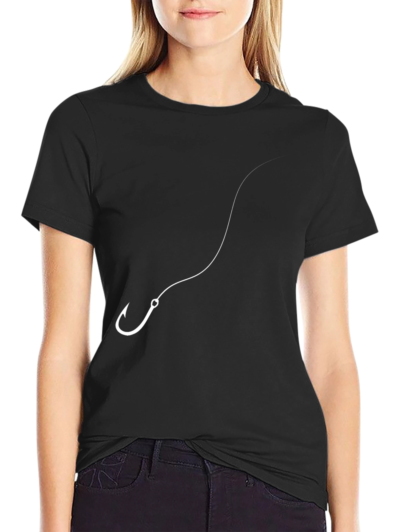 Fishing Hook Graphic Tee - Black Cotton Comfort