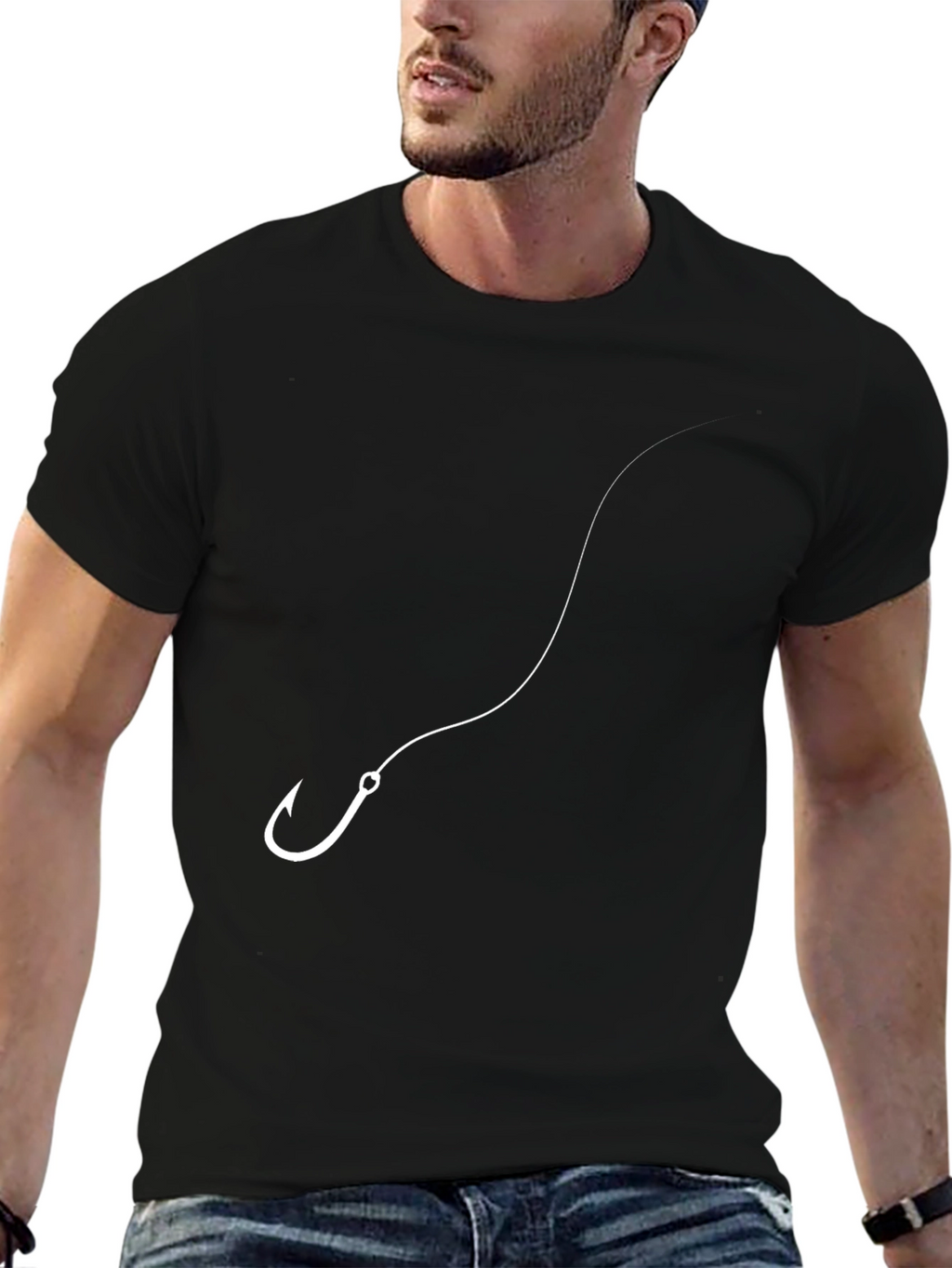 Fishing Hook Graphic Tee - Black Cotton Comfort
