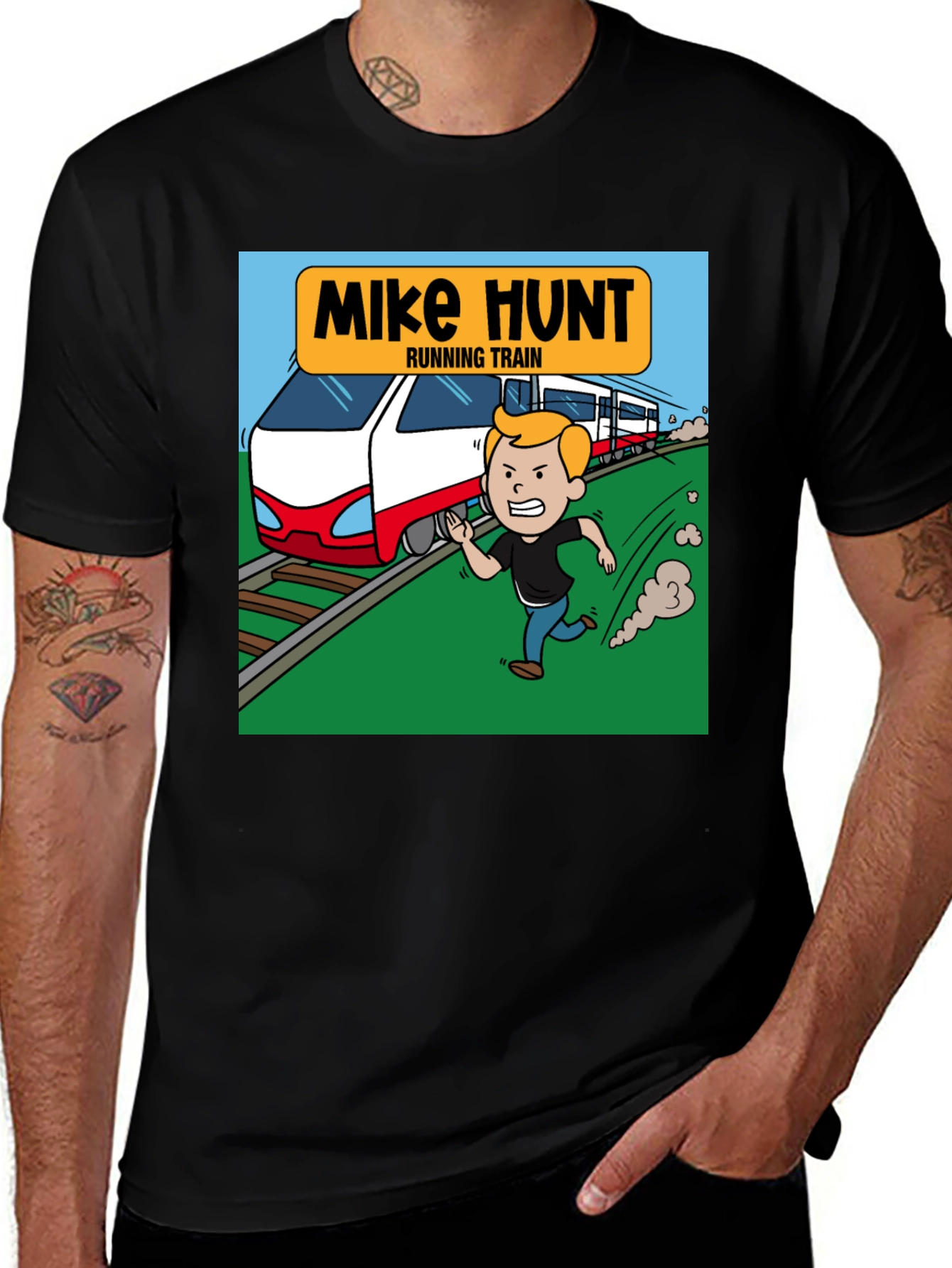Mike Hunt Running Train Black T-Shirt