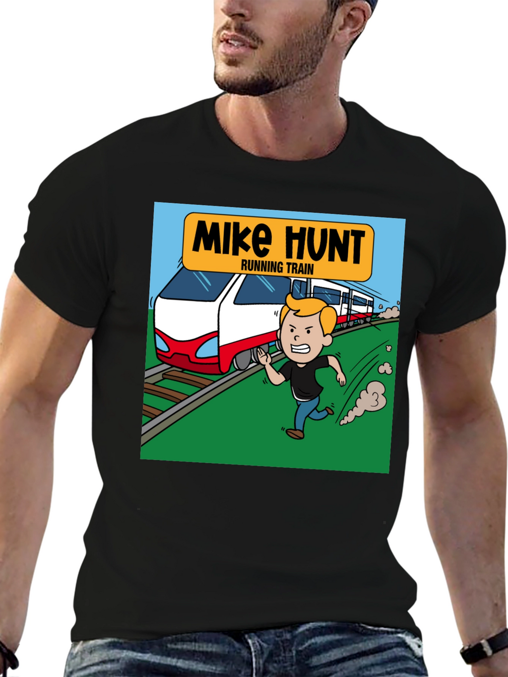 Mike Hunt Running Train Black T-Shirt