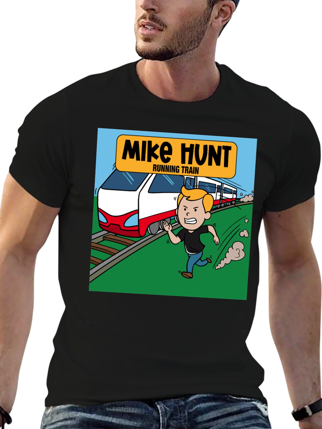 Mike Hunt Running Train Black T-Shirt