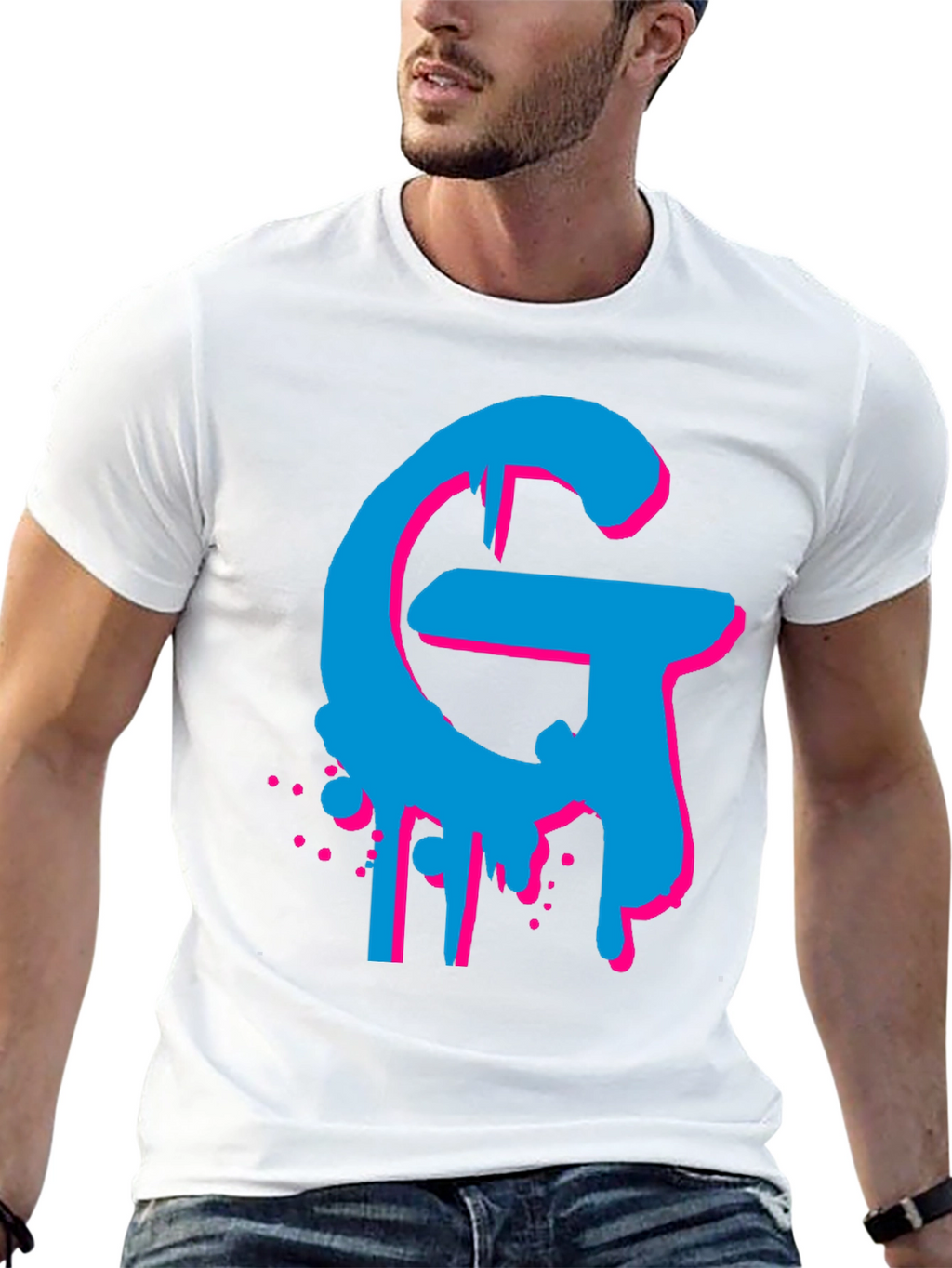 Bold Graphic Tee - Cyan and Magenta G Design
