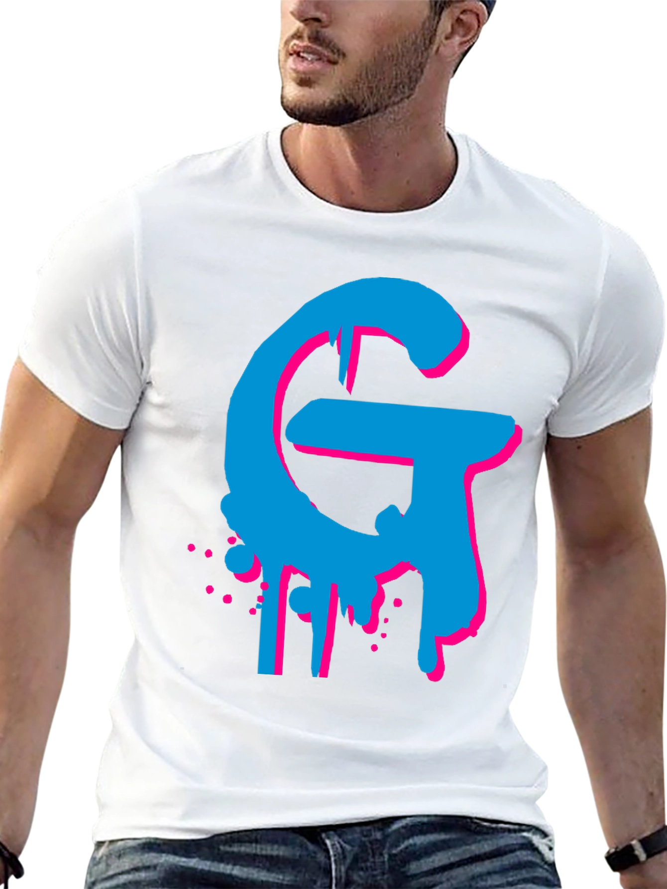 Bold Graphic Tee - Cyan and Magenta G Design