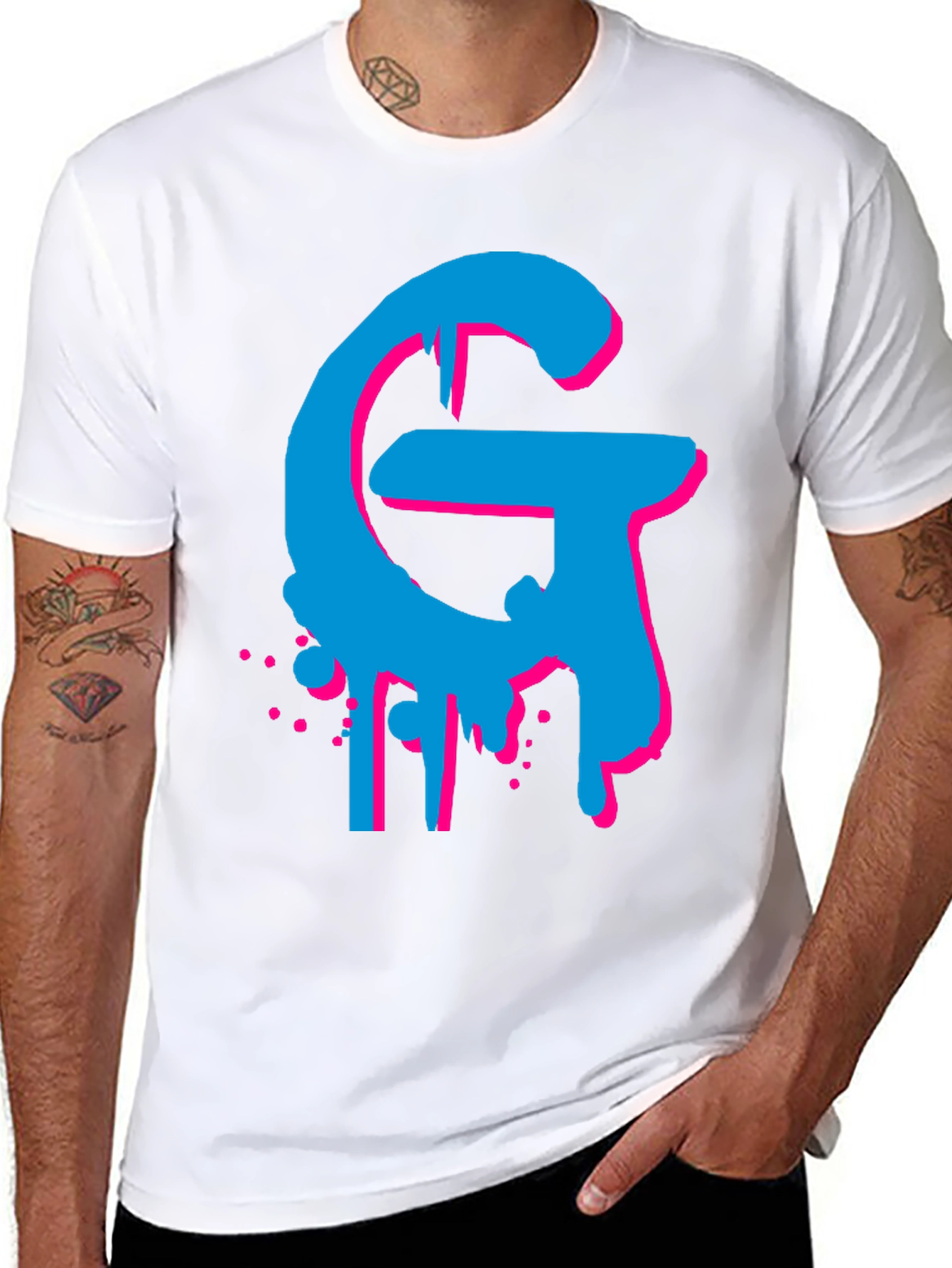 Bold Graphic Tee - Cyan and Magenta G Design