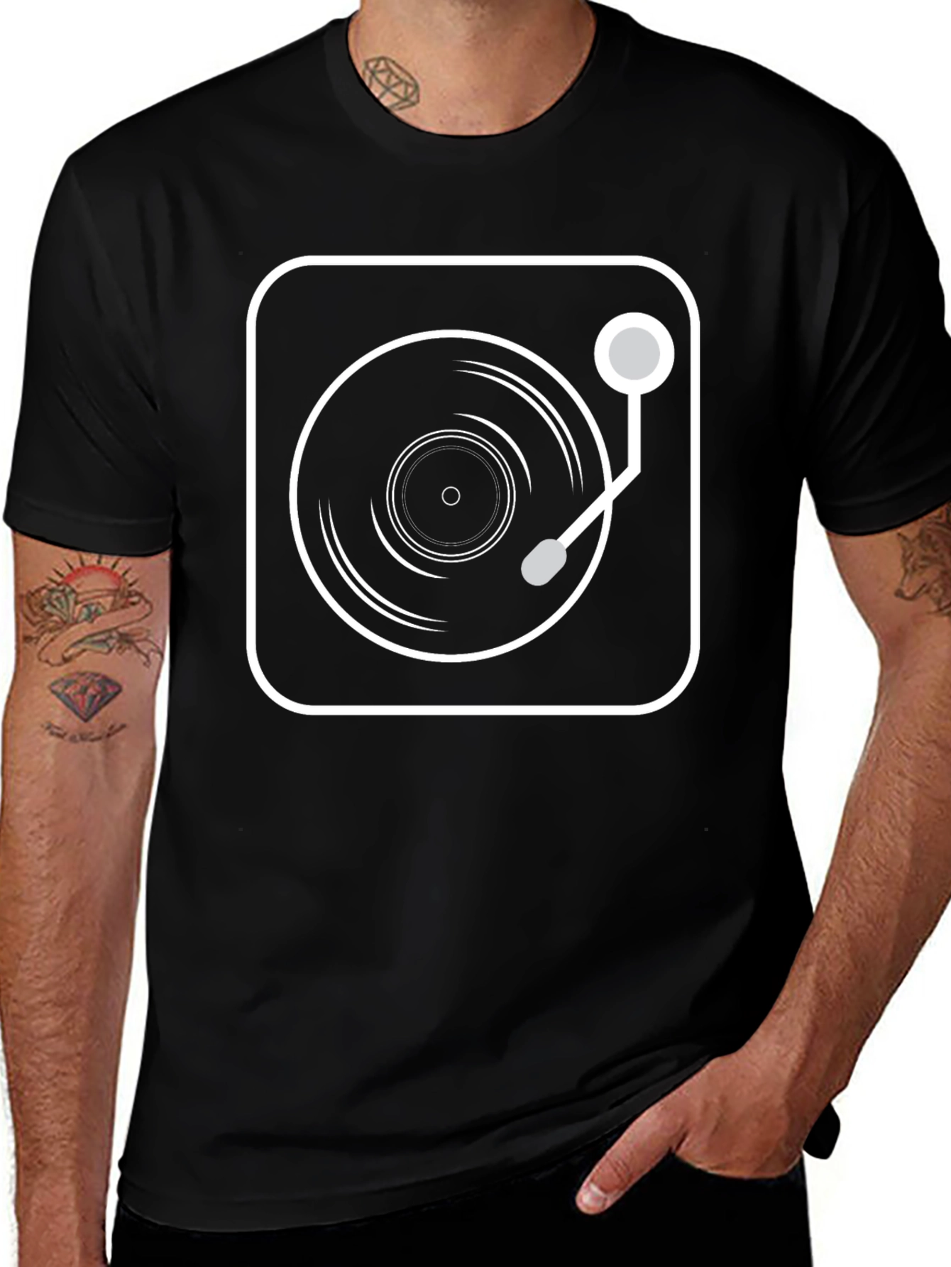 Retro Turntable Graphic Tee - Black