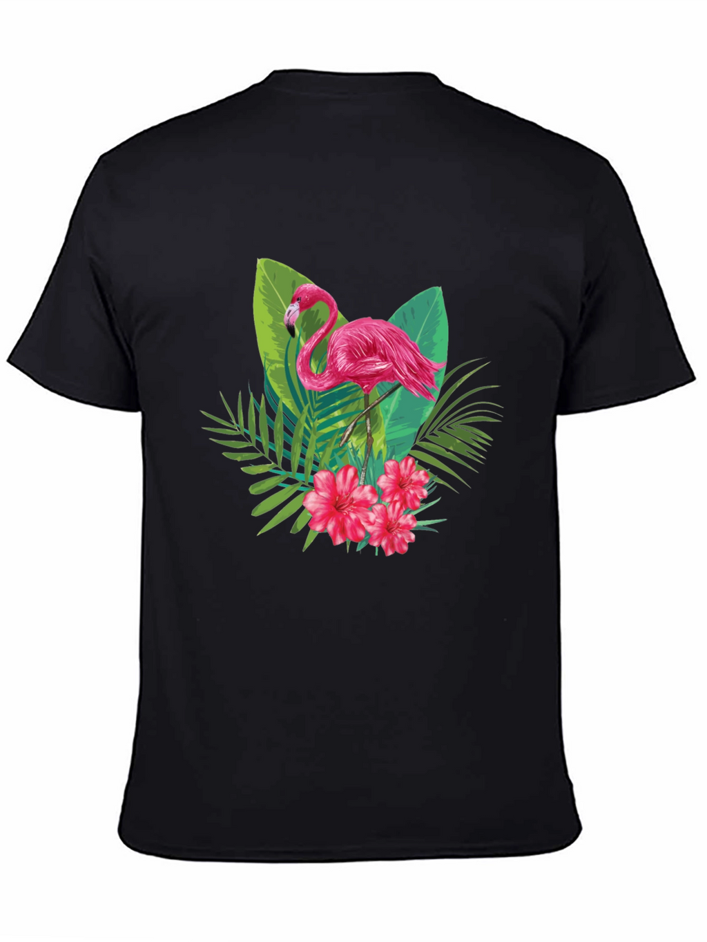 Tropical Flamingo Graphic Black T-Shirt