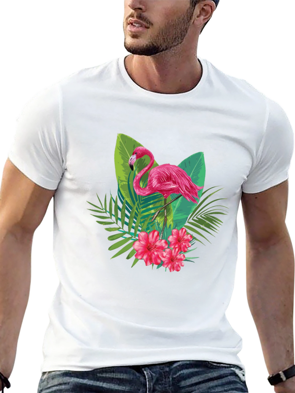 Tropical Flamingo Graphic Black T-Shirt