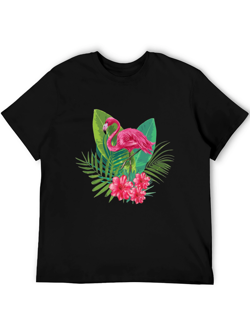 Tropical Flamingo Graphic Black T-Shirt