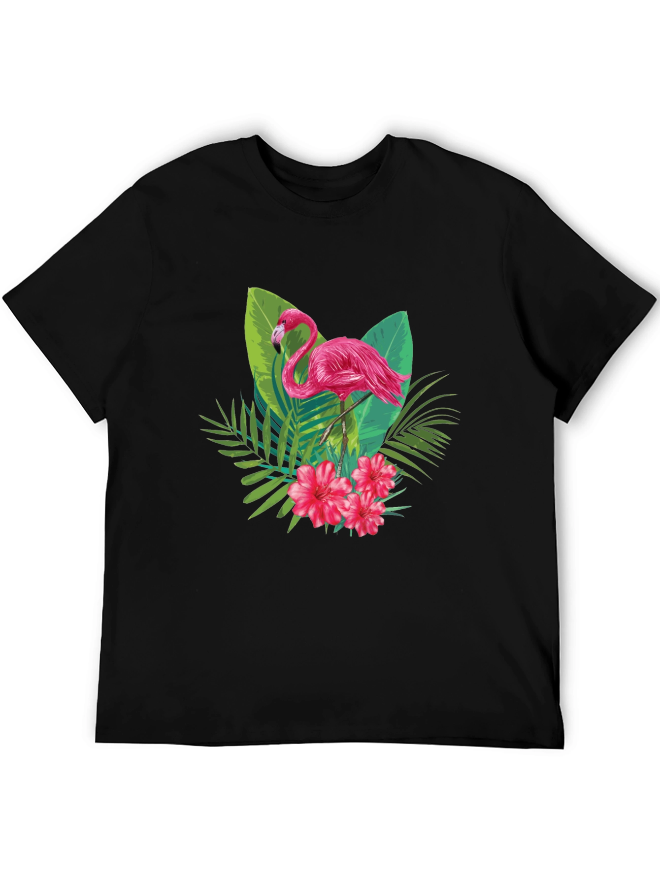 Tropical Flamingo Graphic Black T-Shirt