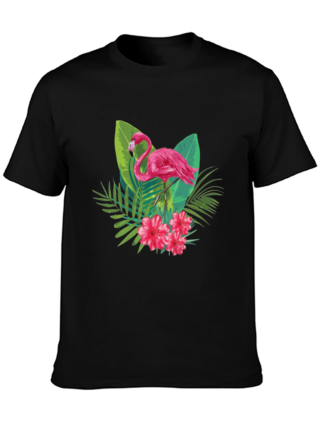 Tropical Flamingo Graphic Black T-Shirt