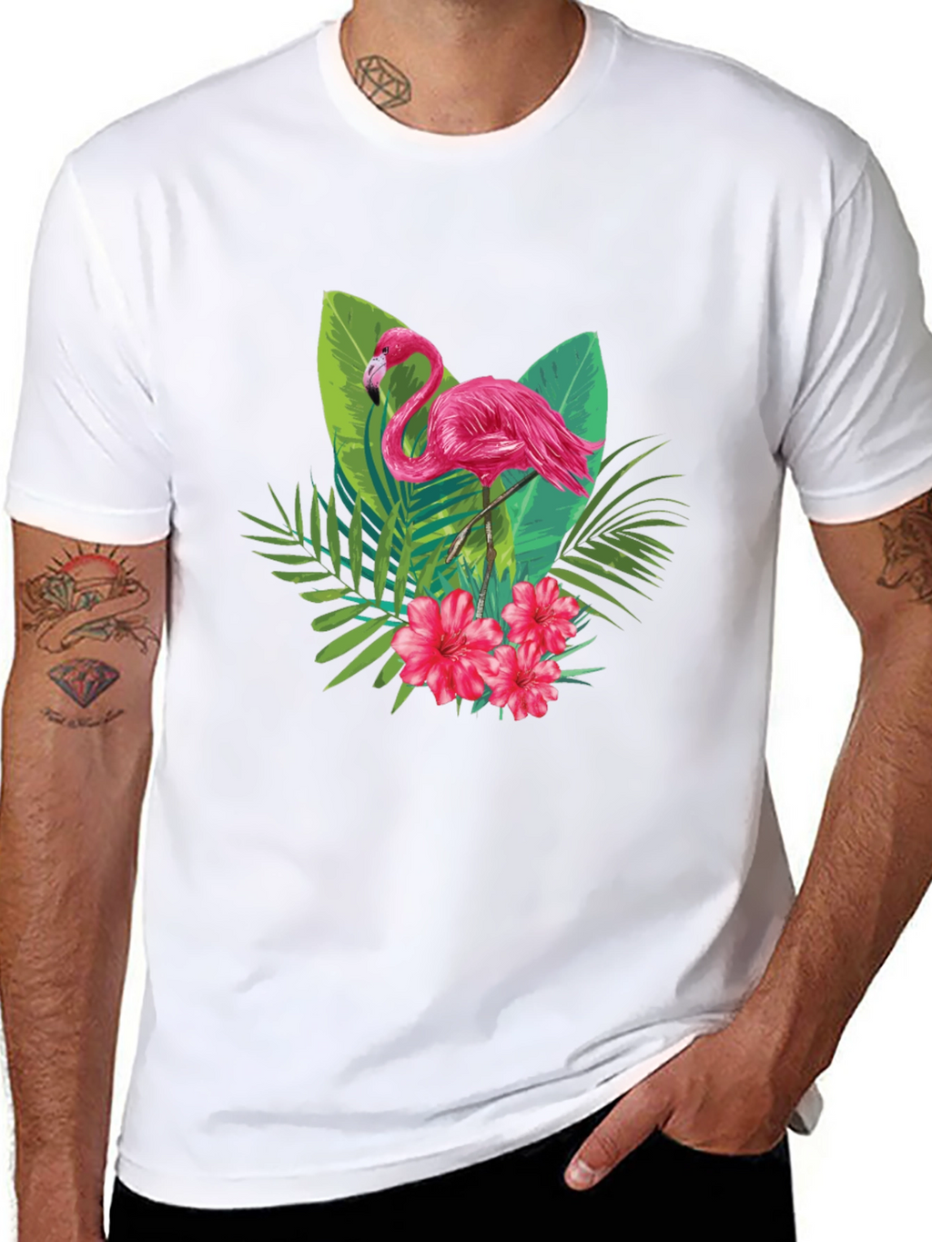 Tropical Flamingo Graphic Black T-Shirt