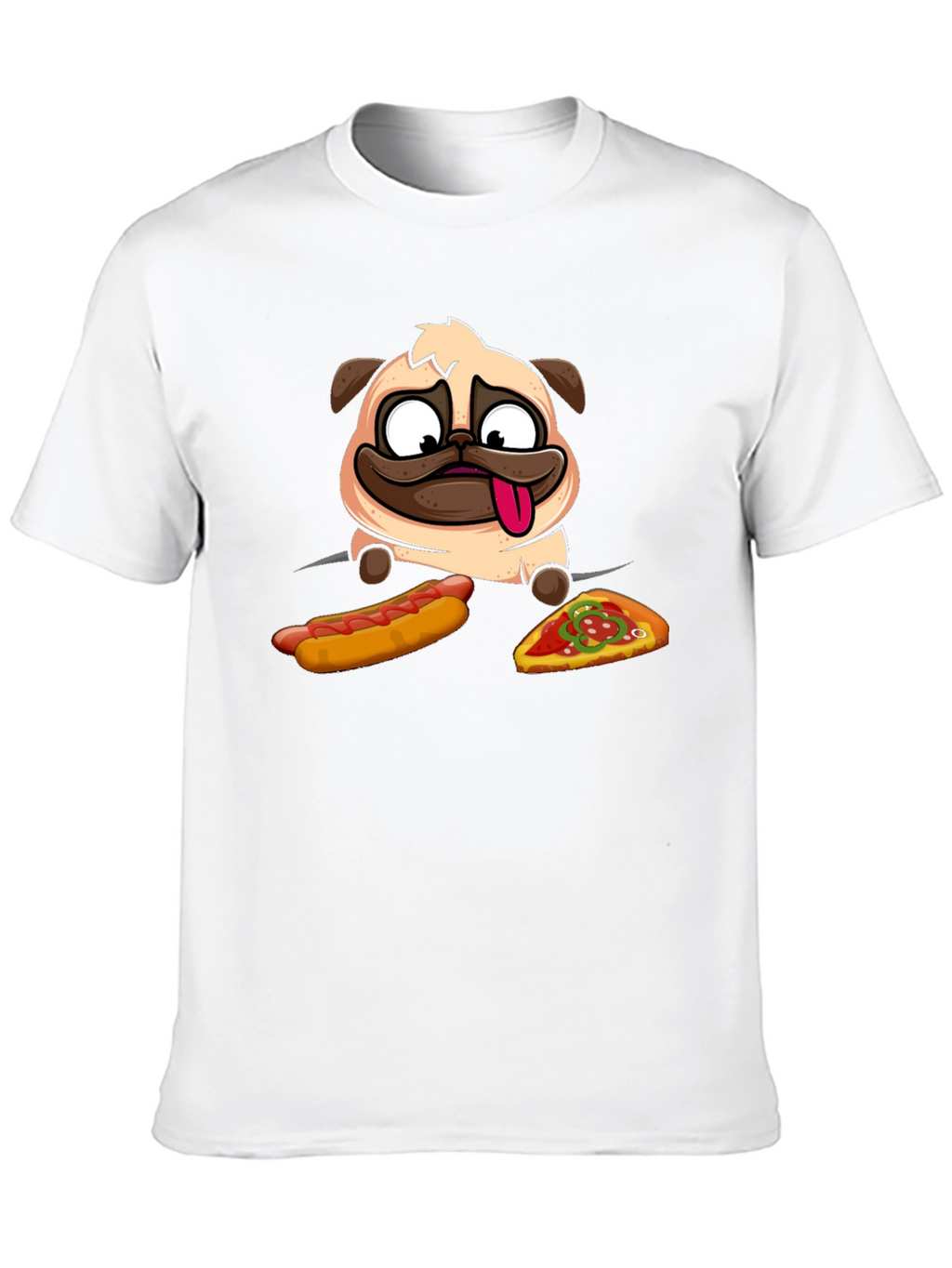 Pug Hotdog & Pizza Black Graphic T-Shirt