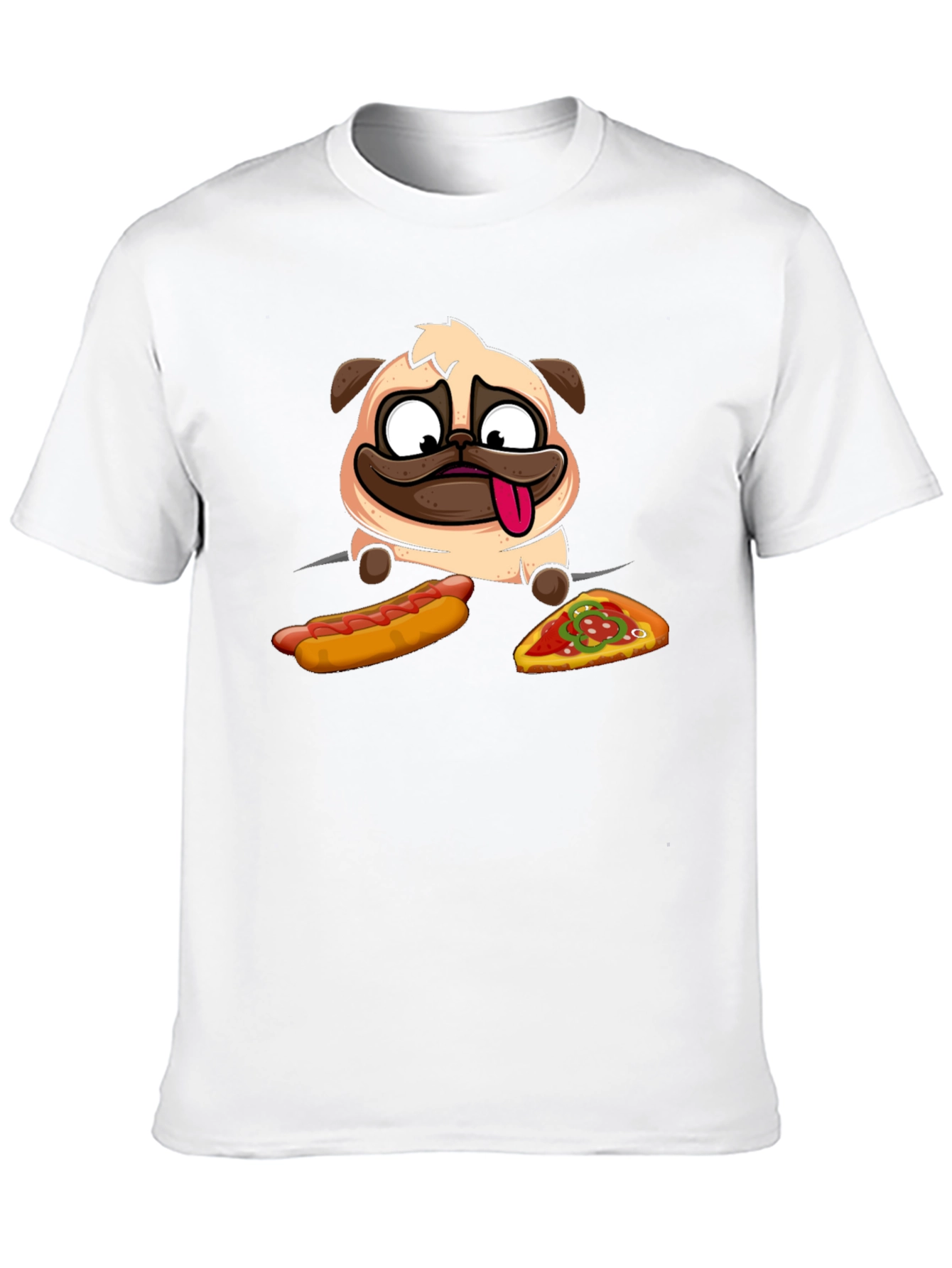 Pug Hotdog & Pizza Black Graphic T-Shirt