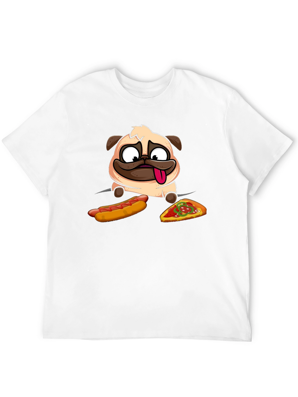 Pug Hotdog & Pizza Black Graphic T-Shirt