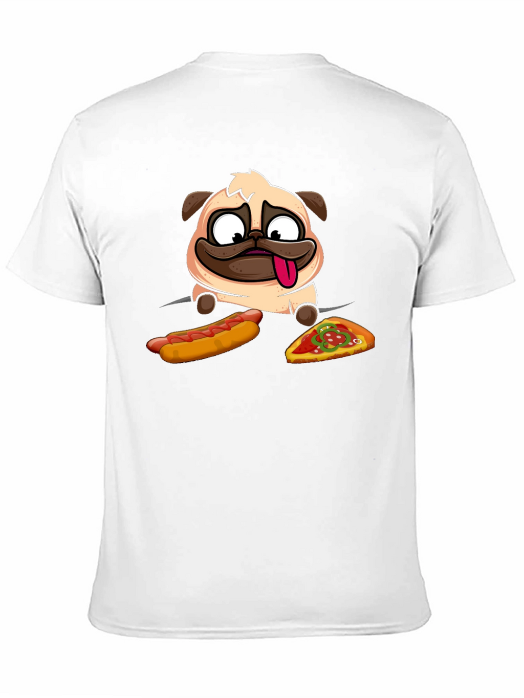 Pug Hotdog & Pizza Black Graphic T-Shirt