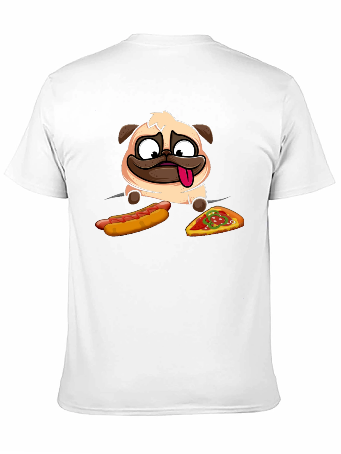 Pug Hotdog & Pizza Black Graphic T-Shirt