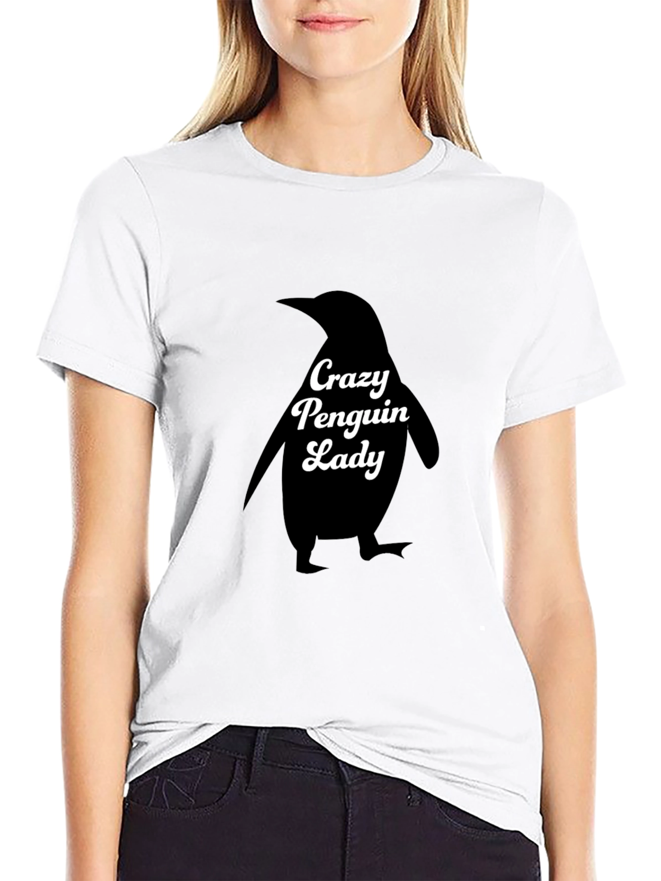 Crazy Penguin Lady Black T-Shirt