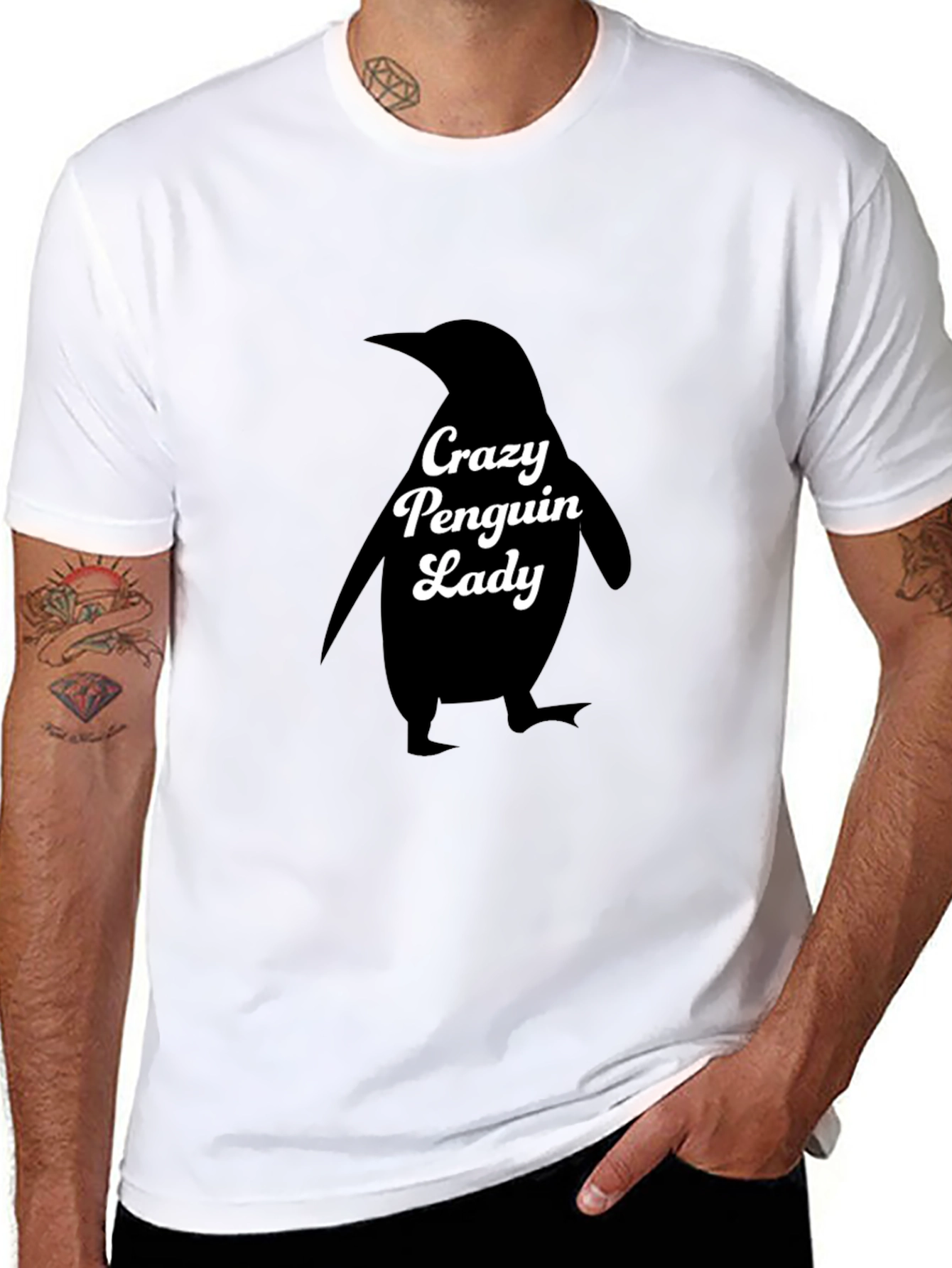 Crazy Penguin Lady Black T-Shirt