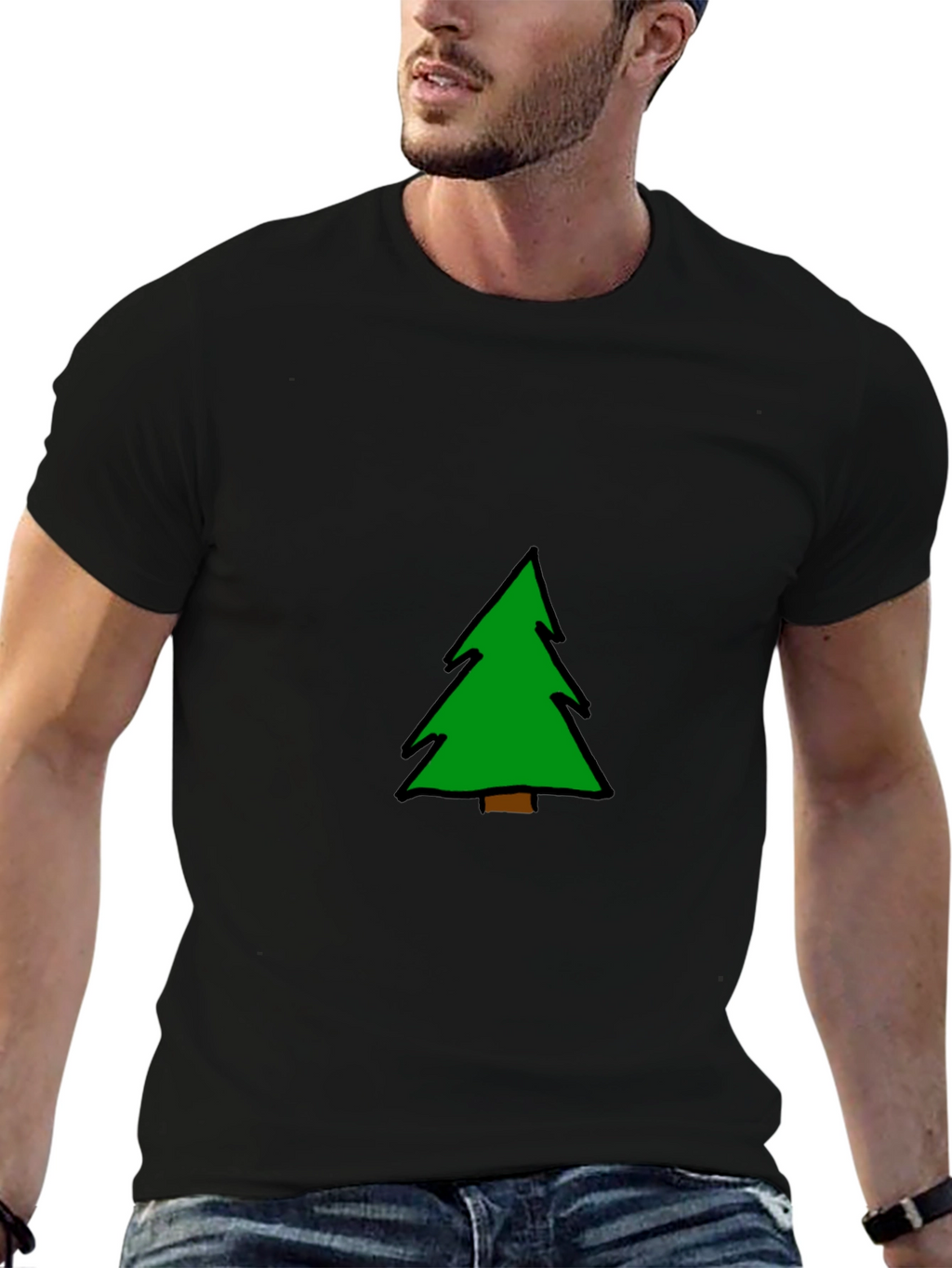 Christmas Tree Graphic Tee - Black Cotton Blend