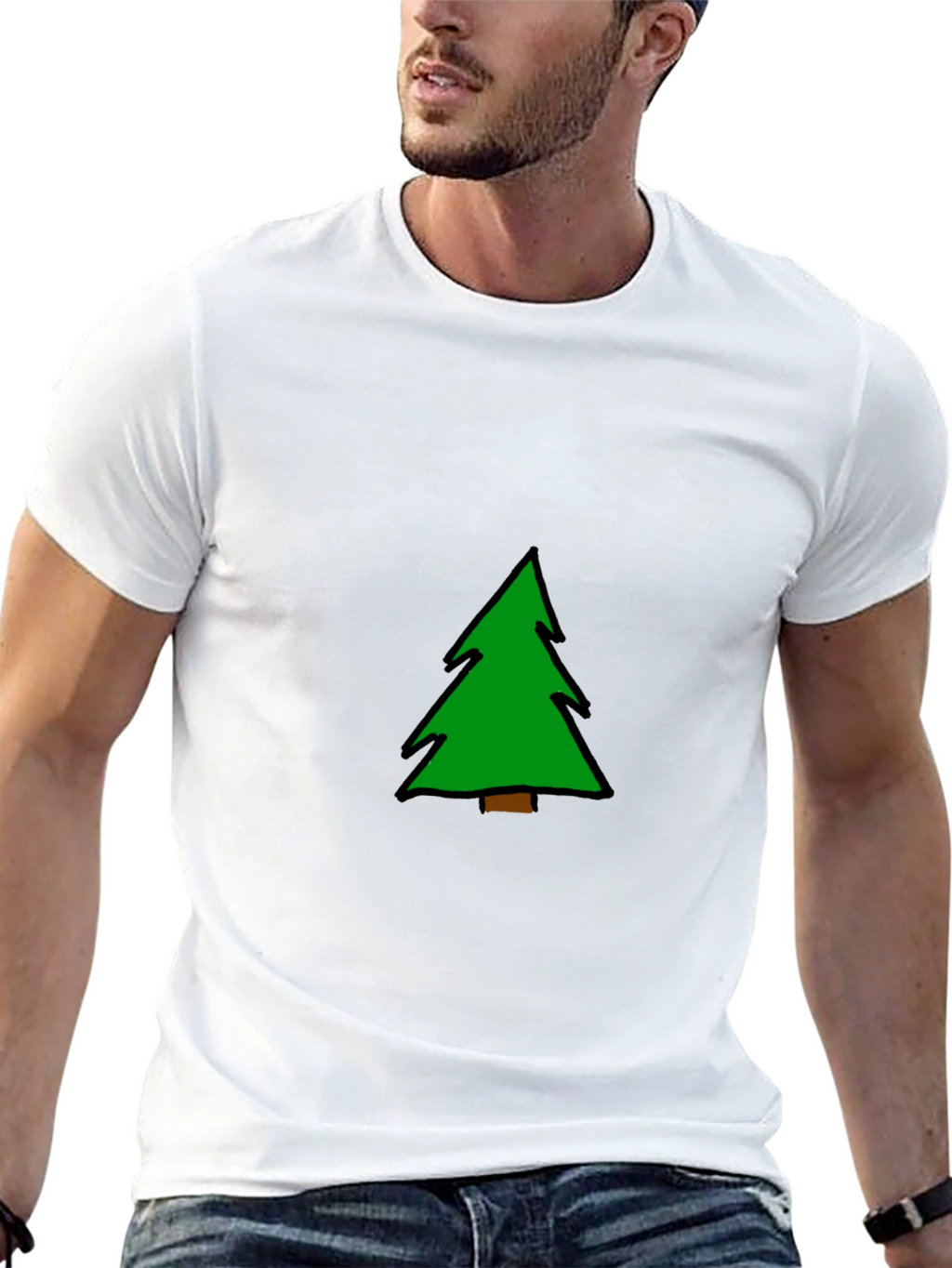Christmas Tree Graphic Tee - Black Cotton Blend