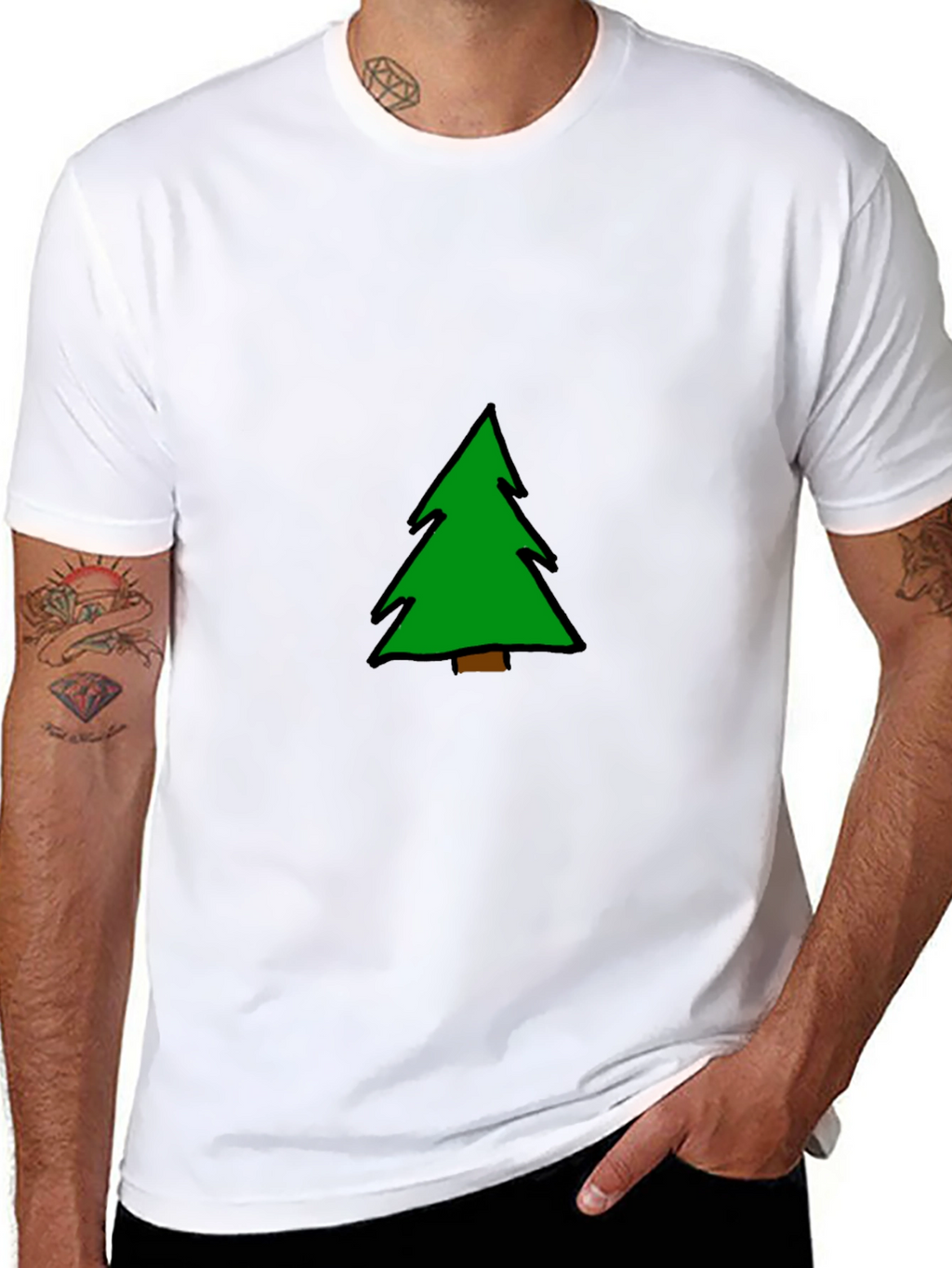 Christmas Tree Graphic Tee - Black Cotton Blend