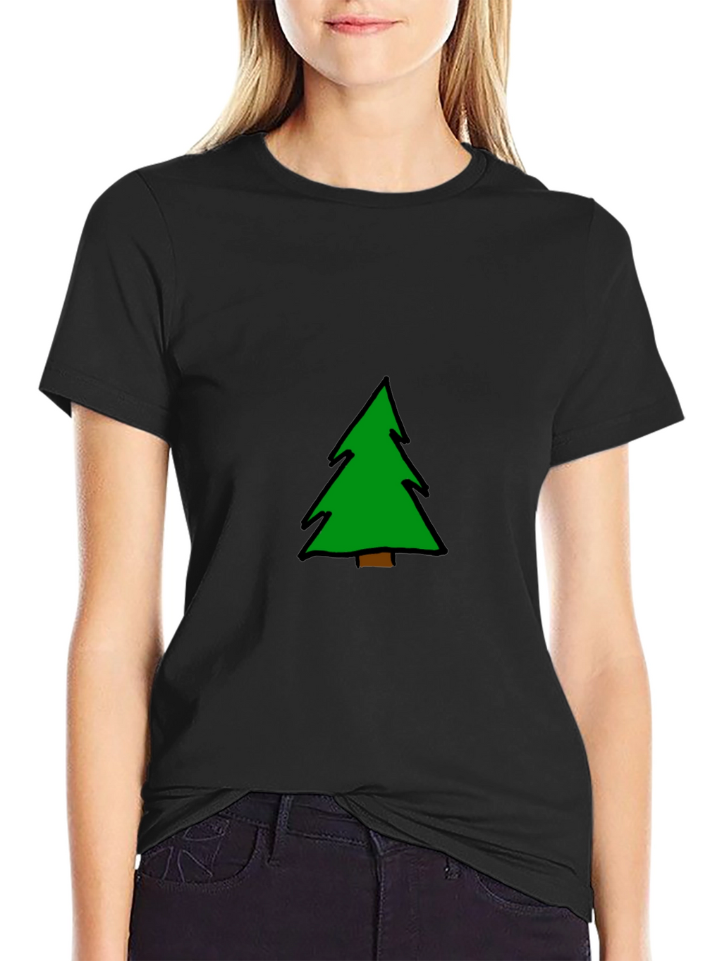 Christmas Tree Graphic Tee - Black Cotton Blend