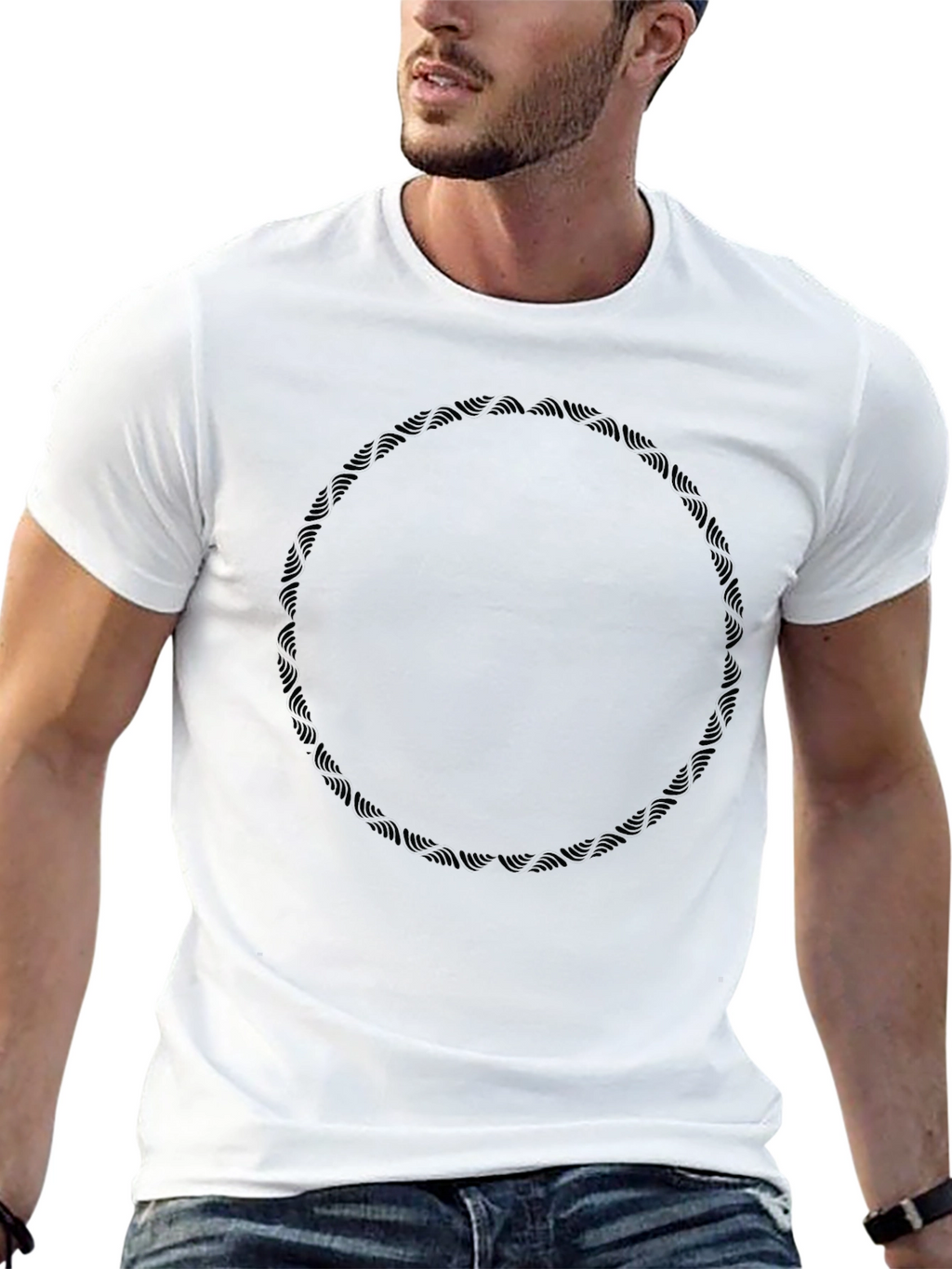 Black Graphic Tee with Circular Rope Design