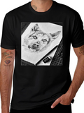 Dog Sketch Graphic Tee - Black Cotton Blend