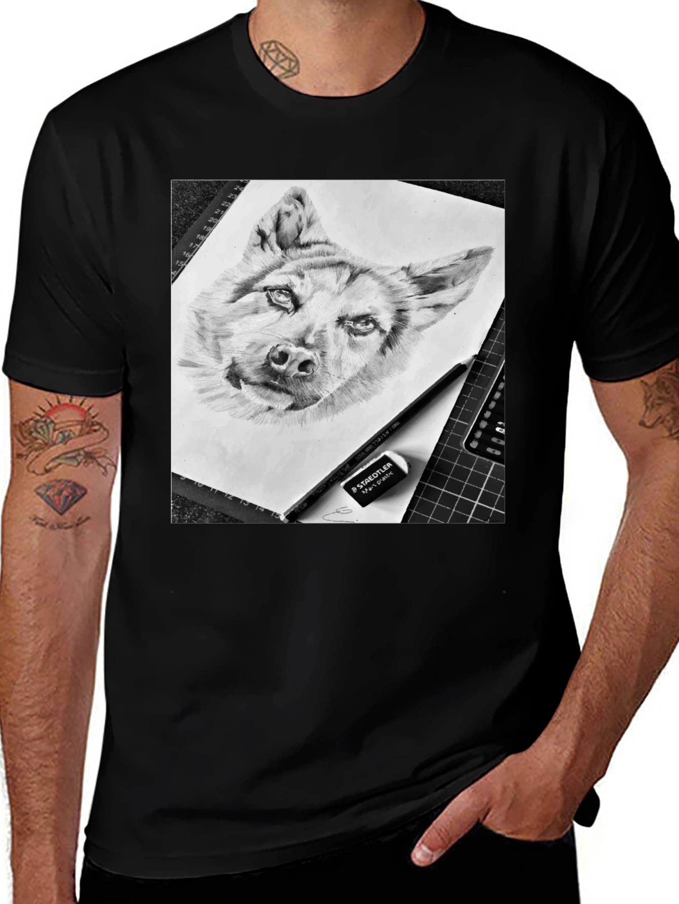 Dog Sketch Graphic Tee - Black Cotton Blend