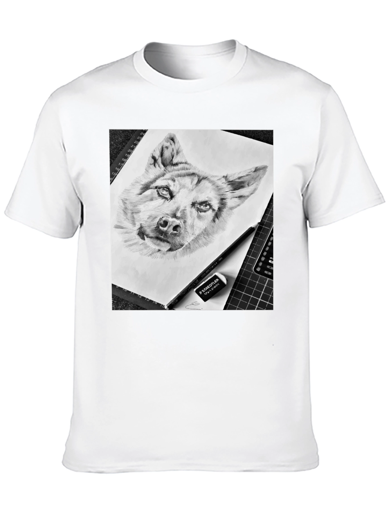 Dog Sketch Graphic Tee - Black Cotton Blend
