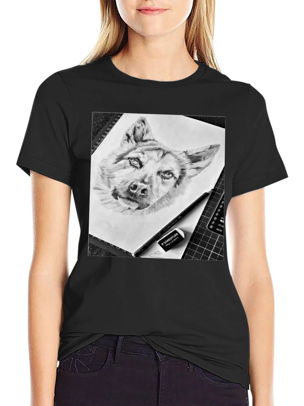 Dog Sketch Graphic Tee - Black Cotton Blend