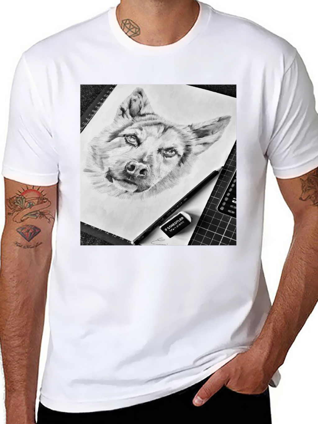 Dog Sketch Graphic Tee - Black Cotton Blend