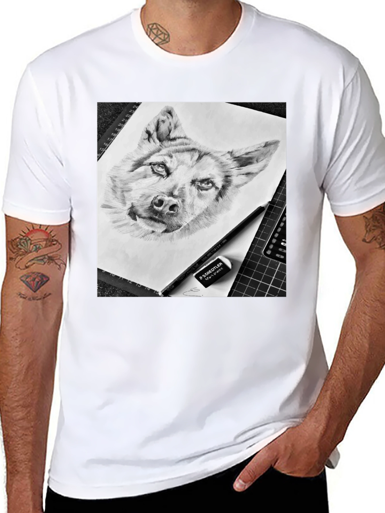 Dog Sketch Graphic Tee - Black Cotton Blend