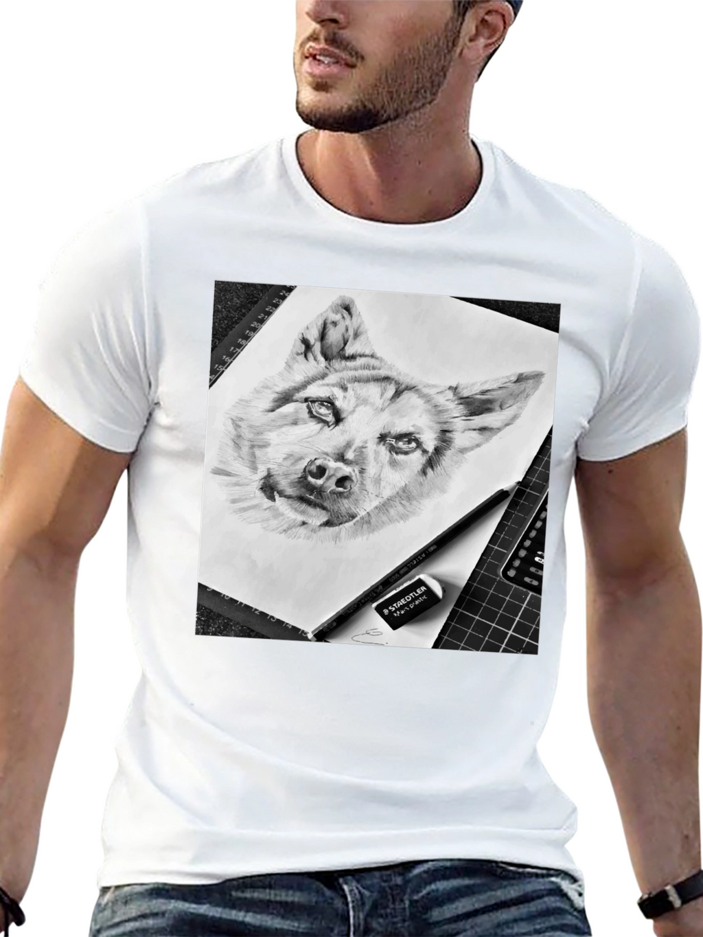 Dog Sketch Graphic Tee - Black Cotton Blend
