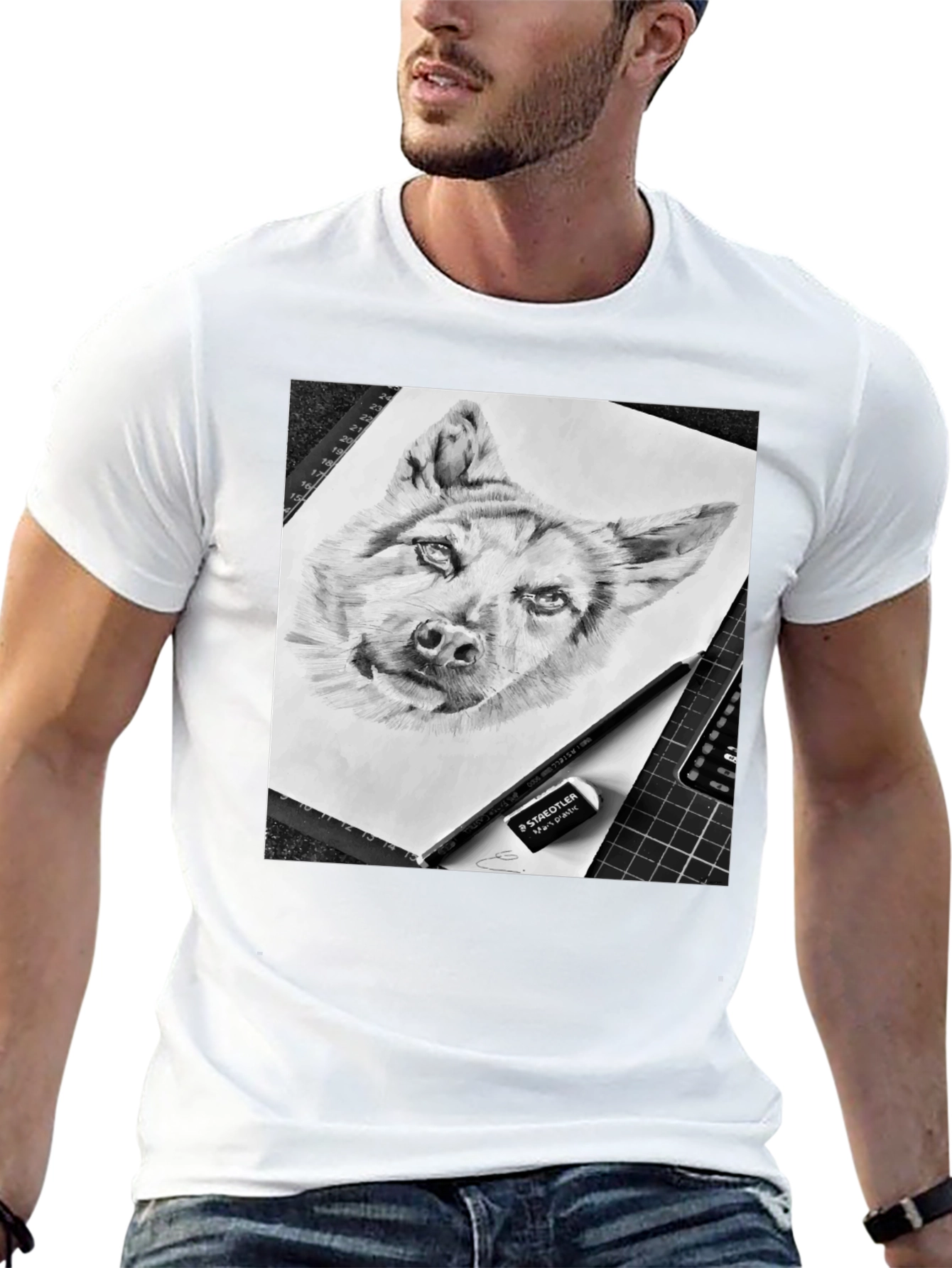 Dog Sketch Graphic Tee - Black Cotton Blend