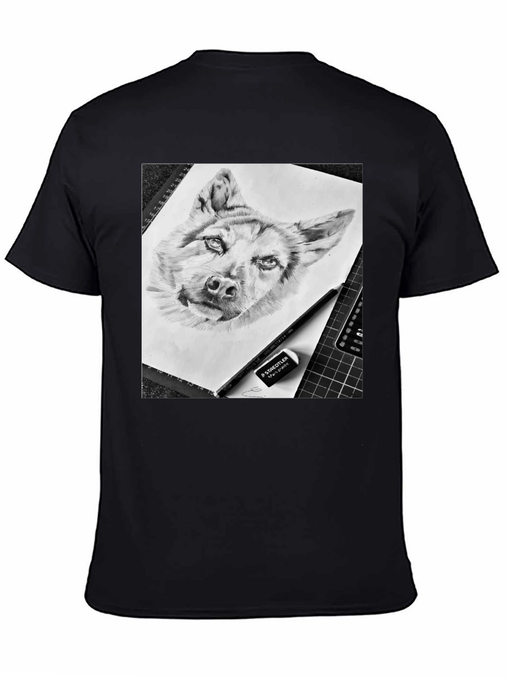 Dog Sketch Graphic Tee - Black Cotton Blend