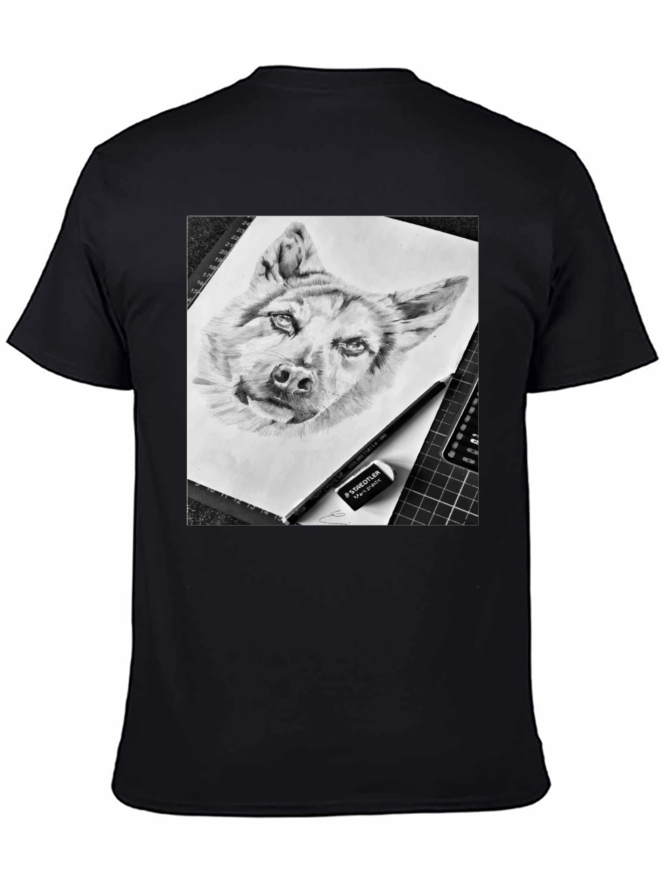 Dog Sketch Graphic Tee - Black Cotton Blend