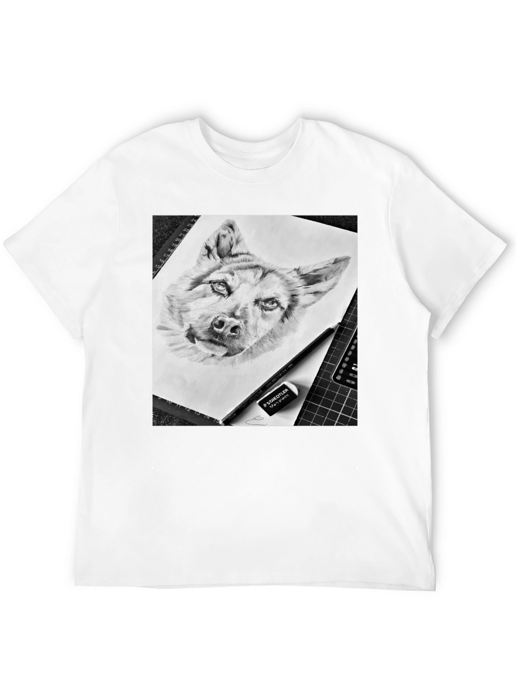 Dog Sketch Graphic Tee - Black Cotton Blend