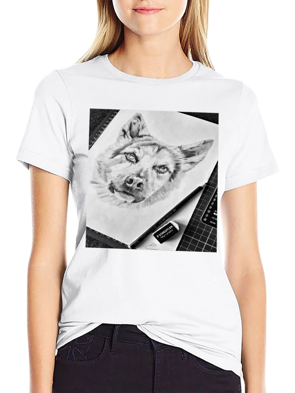 Dog Sketch Graphic Tee - Black Cotton Blend