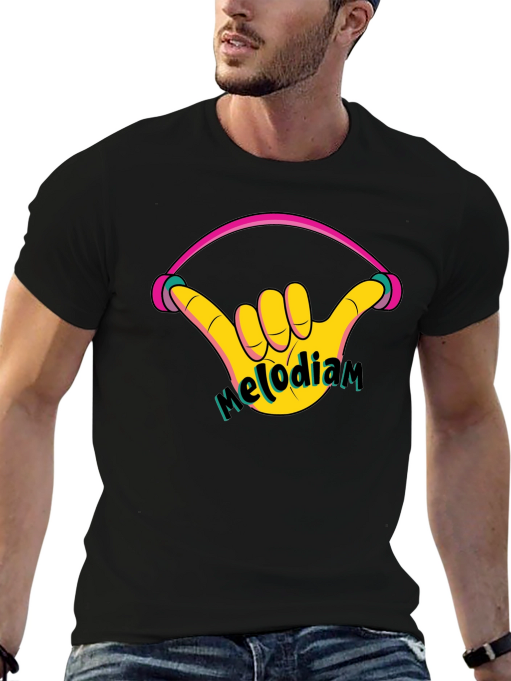 Melodiam Shaka Hand Black Graphic Tee