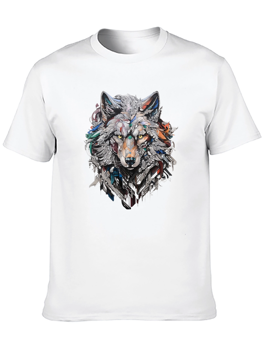 Abstract Geometric Wolf Graphic Print Black T-Shirt