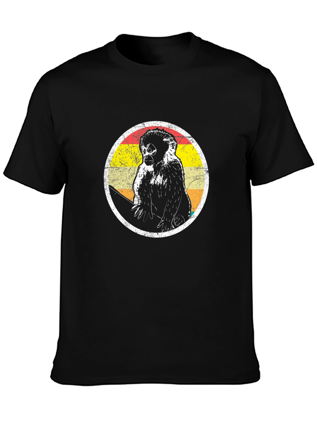 Retro Monkey Graphic Tee - Vintage Style Black T-Shirt